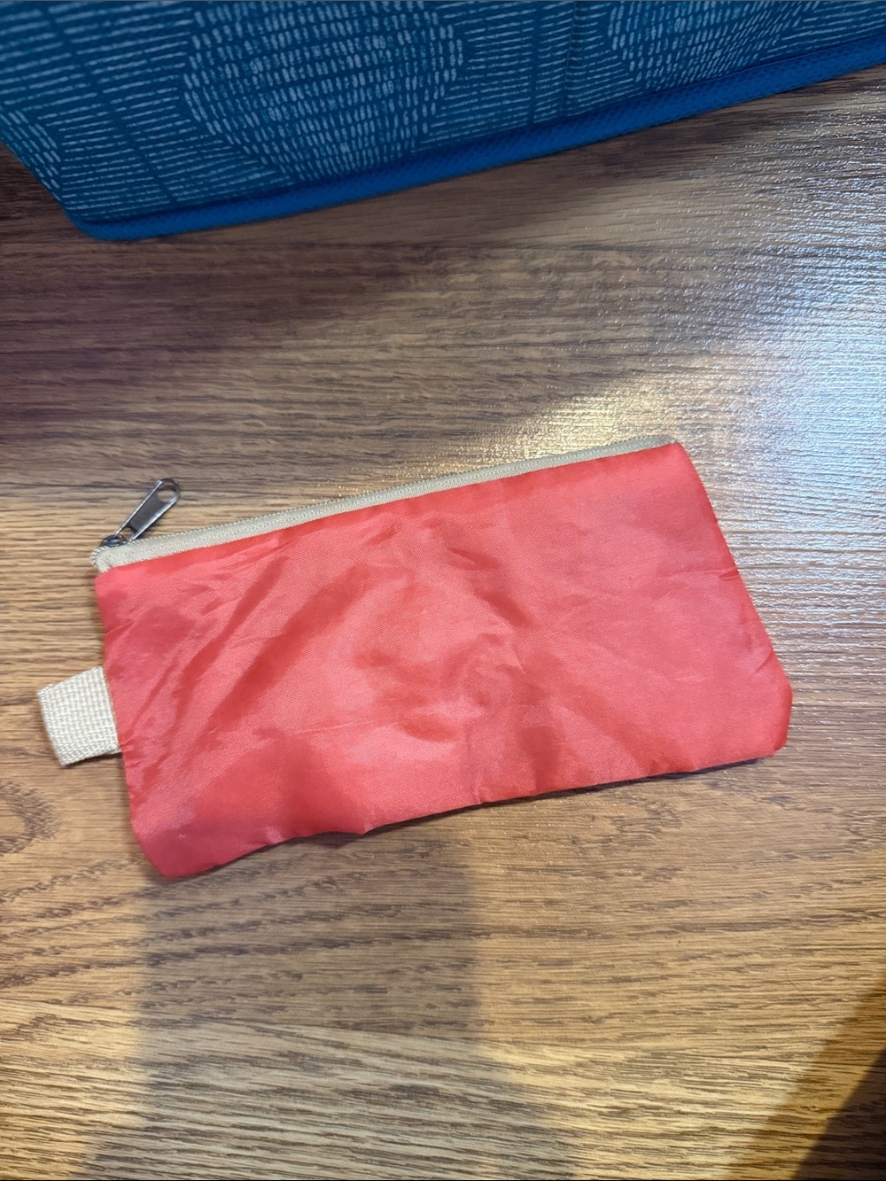 Red Zip Cosmetic Pouch with Beige Trim